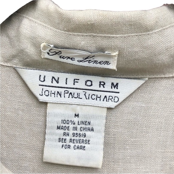 Uniform Medium 100% Linen Shirt Beige Button Up Eyelet Cream Light Top Jacket - Picture 3 of 7